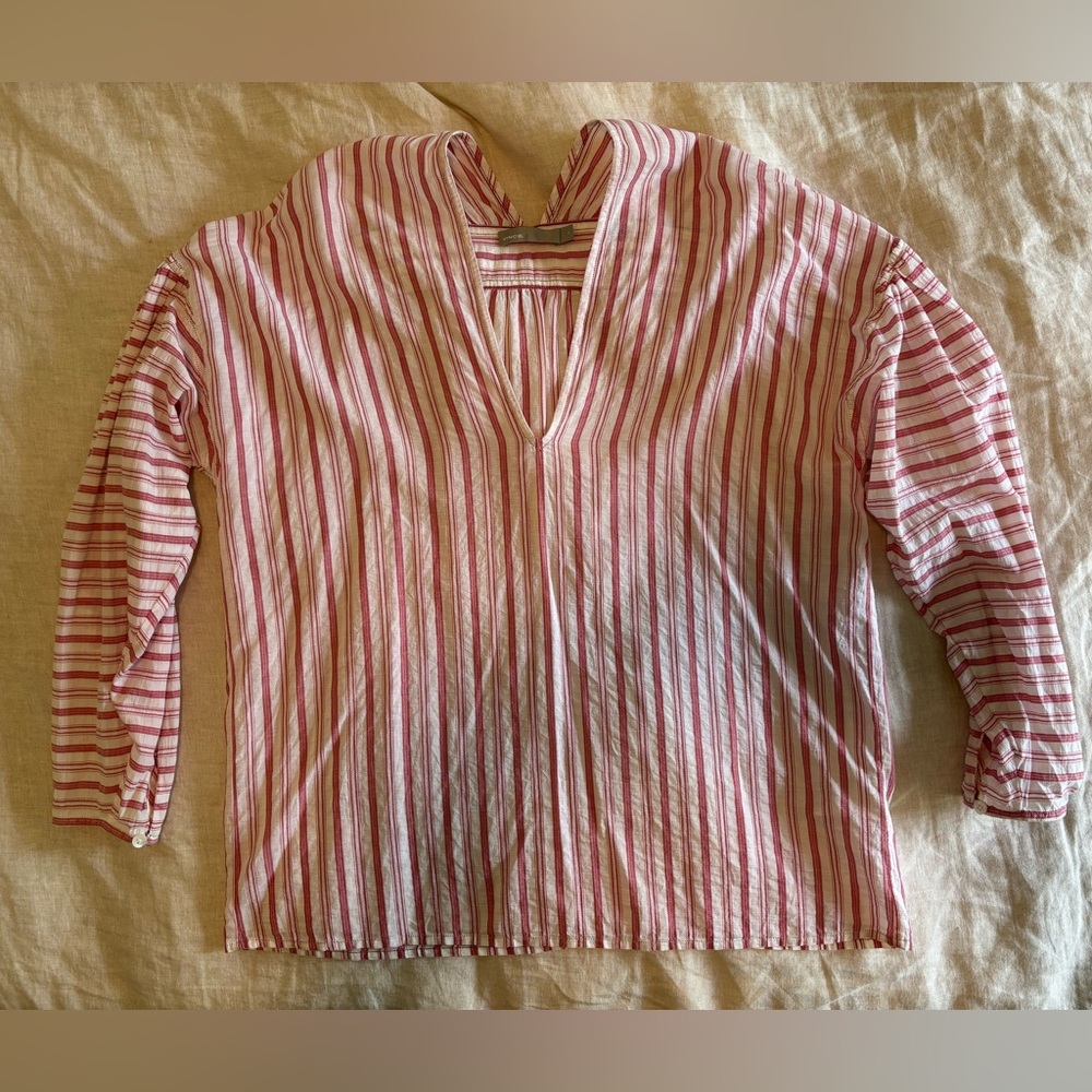 Vince Red and White Striped Blouse S